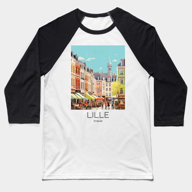 A Vintage Travel Illustration of Lille - France Baseball T-Shirt by goodoldvintage